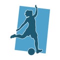 Silhouette of a woman athlete playing soccer sport.