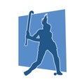 Silhouette of female field hockey athlete in action.