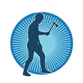 Mining and Construction Worker Silhouette with Mattock in Action Pose Royalty Free Stock Photo