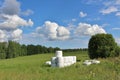 Silage bales in beautiful summer landscape Royalty Free Stock Photo