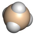 Silane SiH4 molecule. 3D rendering. Atoms are represented as spheres with conventional color coding: silicon beige, hydrogen