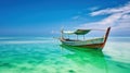 Silence in emerald water and sky around alone boat in Zanzibar. Generative AI