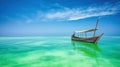 Silence in emerald water and sky around alone boat in Zanzibar. Generative AI