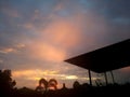 Silence evening over the house residence with beautiful romantic sunset color.