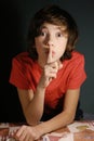 Silence gesture, boy ask for keep important secret Royalty Free Stock Photo