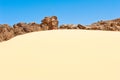 Silence and lonlyness - fasacinating landscape of the Sahara with sand and rocks Royalty Free Stock Photo