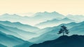 Silence Mountains with a tree on the top of a mountain Silhouette illustration Royalty Free Stock Photo