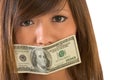 Silenced by money. Woman shut up Royalty Free Stock Photo