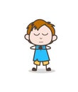 Silent Boy Doing Prayer - Cute Cartoon Kid Vector Royalty Free Stock Photo
