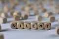 Silent - cube with letters, sign with wooden cubes