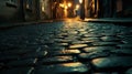 Silent Drama: Cobbled Streets Echo Emptiness Royalty Free Stock Photo