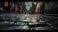 Silent Drama: Cobbled Streets Echo Emptiness Royalty Free Stock Photo