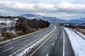 Silent freeway road in snowy winter season