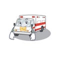 A silent gesture of ambulance mascot cartoon character design