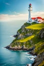 Silent Keeper of the Sea Lighthouse on Grassy Hill Royalty Free Stock Photo