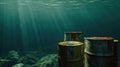 Silent killers rest below, rusty barrels unleash their toxic embrace on the ocean.