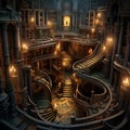 The Silent Maze: Labyrinthine Library Interior Royalty Free Stock Photo