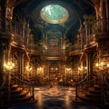 The Silent Maze: Labyrinthine Library Interior