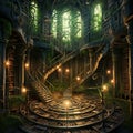 The Silent Maze: Labyrinthine Library Interior