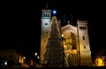 Giant Christmas Tree in front of the Catholic church in the village of Birzebbuga, Malta