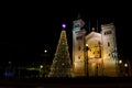 Giant Christmas Tree in front of the Catholic church in the village of Birzebbuga, Malta