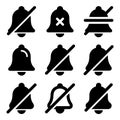 Silent notification bell icon set in solid glyph style Royalty Free Stock Photo