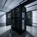 The Silent Powerhouse: Rows of Black Server Racks in a Modern Data Center Royalty Free Stock Photo
