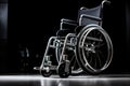 Silent Presence: An unoccupied wheelchair, stark against a black background, speaks volumes about the quiet strength and
