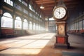 silent railway clock at a deserted terminal