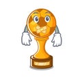Silent soccer trophy above cartoon wooden table