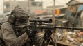 The silent and stealthy movements of a sniper ensure they remain undetected as they gather intelligence on the rioters.