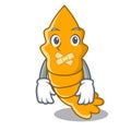 Silent steamed fresh raw shrimp on mascot cartoon