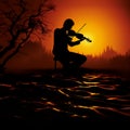 Silent Symphony: A Silhouette of a Musician Playing a Violin Creates Beautiful Shadows