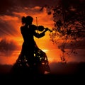 Silent Symphony: A Silhouette of a Musician Playing a Violin Creates Beautiful Shadows