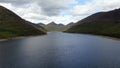 Silent Valley Reservoir in Mourne Mourne Mountains near Kilkeeel, Northern Ireland. Aerial view