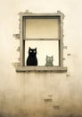 Silent Watchers: Two Cats Peering into the Eery Alleyway from th