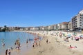 Silgar Beach at famous Rias Baixas crowded with people. Pontevedra Province. Sanxenxo, Spain. Royalty Free Stock Photo