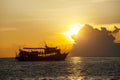 Silhouete photography of beautiful sunset sky and tourist diving