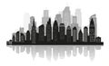 The silhouette of city with black color on white background in a flat style. Modern urban landscape. Royalty Free Stock Photo