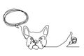 Silhouette of abstract bulldog with hand as line drawing on white