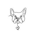 Silhouette of abstract bulldog with heart as line drawing on white