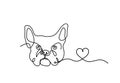 Silhouette of abstract bulldog with heart as line drawing on white