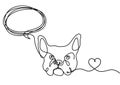 Silhouette of abstract bulldog with heart as line drawing on white