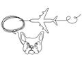 Silhouette of abstract bulldog with plane as line drawing on white