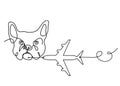 Silhouette of abstract bulldog with plane as line drawing on white