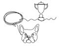 Silhouette of abstract bulldog with trophy as line drawing on white