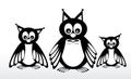 Silhouette abstract fun owls on white. Royalty Free Stock Photo
