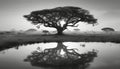 Silhouette of acacia tree reflects in tranquil water, African safari generated by AI Royalty Free Stock Photo