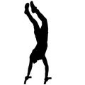 Silhouette of an acrobat standing on hands, on a white background