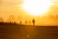 Silhouette action soldiers walking hold weapons the background is smoke and sunset and white balance ship effect dark